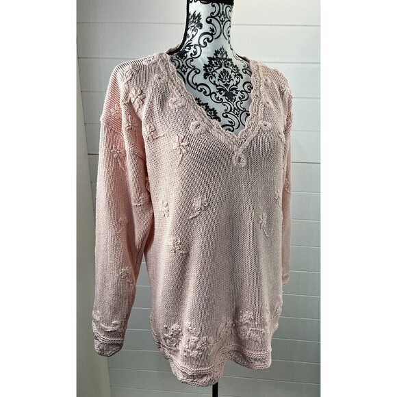 Y2K Express Tricot Sweater Womens S Hand Knitted Pink Floral Coquette Swiftie - Picture 8 of 11